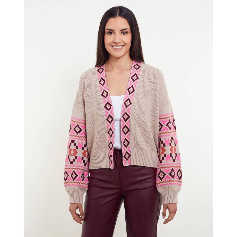 NEW &ISLA thea aztec edge to edge cardi top in latte multi